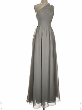 NWT- Azazie One-Shoulder Grey Chiffon Gown